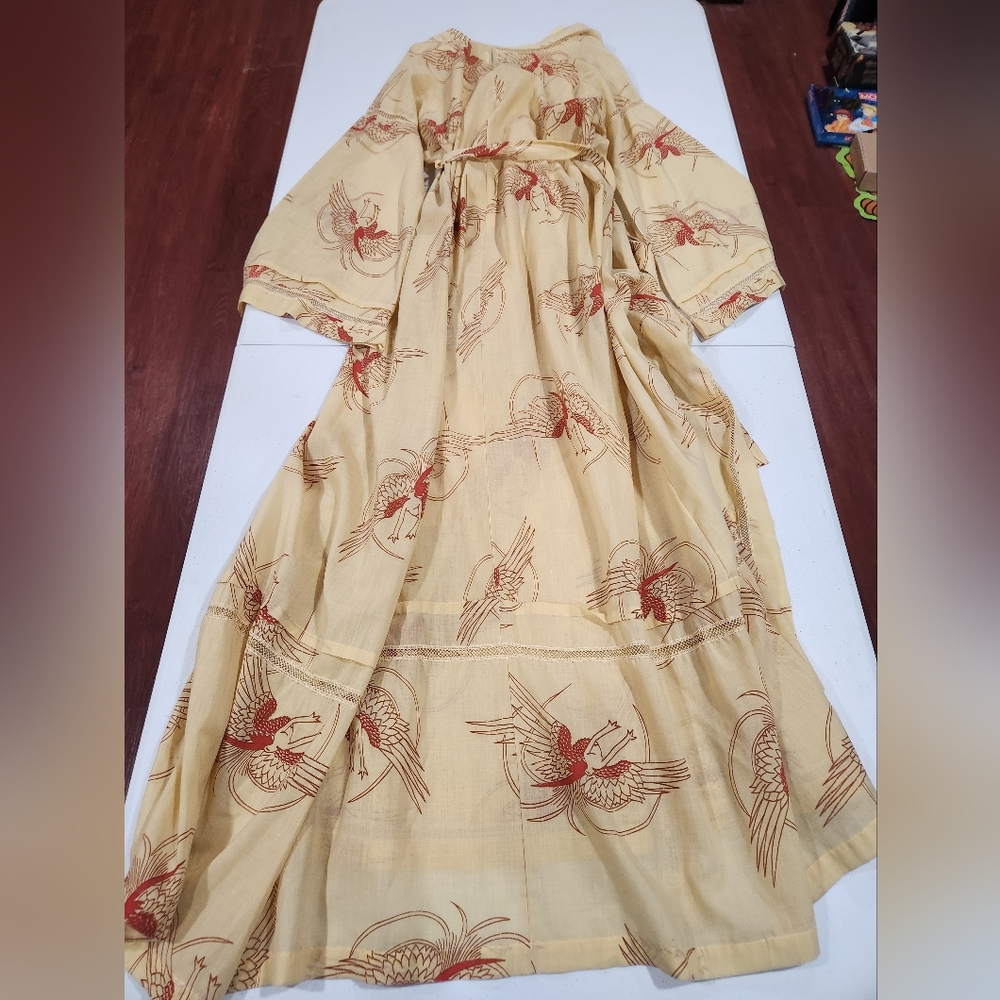 70s Margit Brandt Yellow Kimono Red Pattern Nightgown Formfit Rogers Chemises - Picture 9 of 12